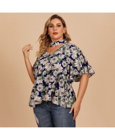 Summer Women Halter Ruffles T Shirt Sexy Casual Floral Butterfly Sleeve Office Ladies Top Tee Camisa Feminina футболка Plus $...