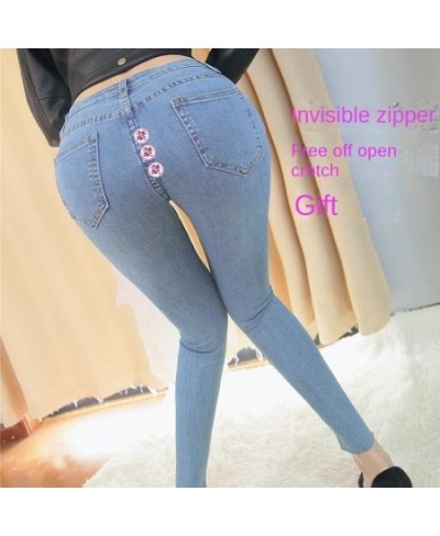 Outdoor Convenient Pants Invisible Open Jeans Hollow-out Full Zipper Pants Cropped Skinny Pants Women's Tight Open Crotch Jea...