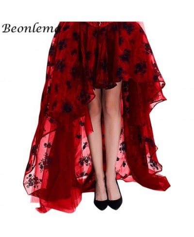 Floor Length Mesh Skirt Sexy Red Long Maxi Skirts Women 6XL High Low Elastic Skirt Floral Tulle Dancing Corset Matching $51.7...