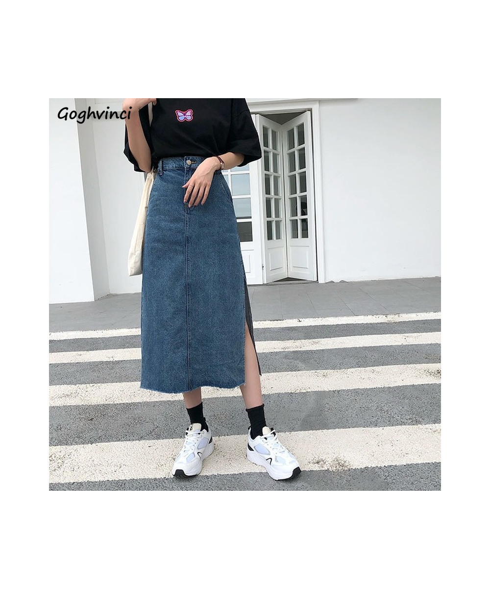 Side-slit Skirts Women Retro Blue Denim Slim Teenagers Korean Style Fashion High Quality Temperament Daily Females Midi Popul...