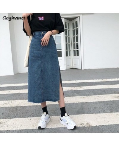 Side-slit Skirts Women Retro Blue Denim Slim Teenagers Korean Style Fashion High Quality Temperament Daily Females Midi Popul...