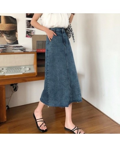 Side-slit Skirts Women Retro Blue Denim Slim Teenagers Korean Style Fashion High Quality Temperament Daily Females Midi Popul...