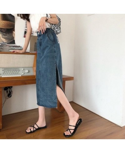 Side-slit Skirts Women Retro Blue Denim Slim Teenagers Korean Style Fashion High Quality Temperament Daily Females Midi Popul...