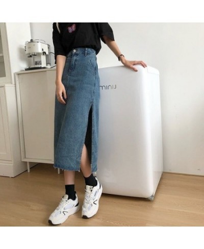 Side-slit Skirts Women Retro Blue Denim Slim Teenagers Korean Style Fashion High Quality Temperament Daily Females Midi Popul...