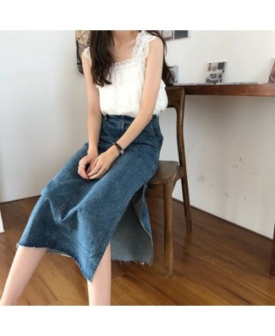 Side-slit Skirts Women Retro Blue Denim Slim Teenagers Korean Style Fashion High Quality Temperament Daily Females Midi Popul...