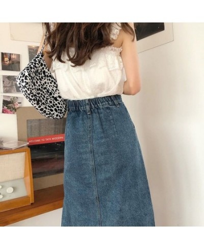 Side-slit Skirts Women Retro Blue Denim Slim Teenagers Korean Style Fashion High Quality Temperament Daily Females Midi Popul...