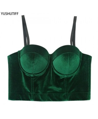 Fashion Velvet Tops Festival Coquette Bustier Sleeveless Crop Top with Cups Winter Sexy Cropped Club Party Corset Push Up Bra...