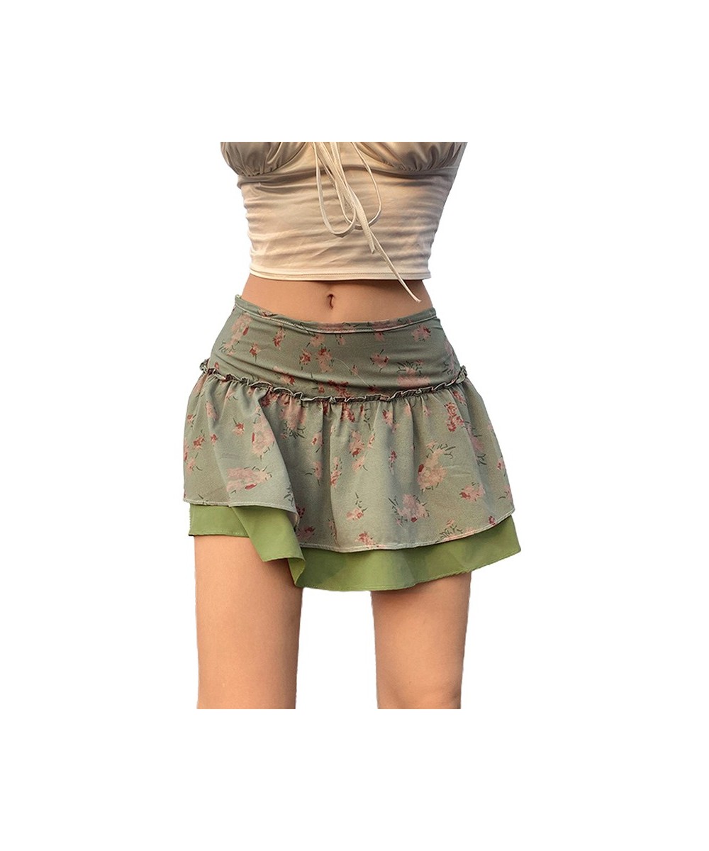 Fashion Boho Floral Pleated Skirt Frill Low Waisted Sweet Vintage Short Skirts Women Aesthetic Grunge Fairycore Kawaii Clothe...