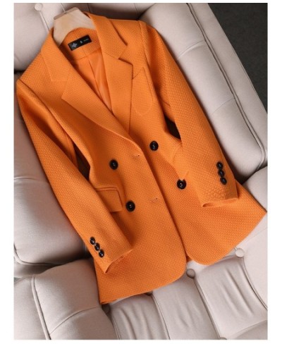 Women Formal Blazer Ladies Female Orange Black Green Plaid Long Sleeve Single Breasted Work Wear Jacket Coat For Autumn Winte...