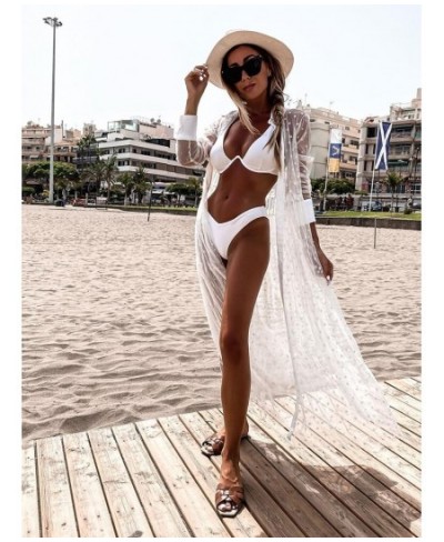 Woman's Polka Dot Beach Smock Sexy Lapel Long Sleeve Mesh Perspective Cover Up for Daily Life and Vacation $24.38 - Swimsuit