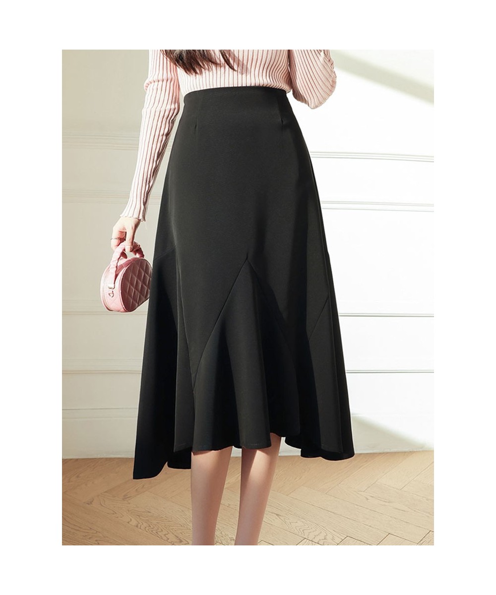 Spring Summer Office Midi Skirts Women High Waist Korean OL Style Vintage Ruffles Black Mermaid Skirts Femael Bottoms $44.26 ...