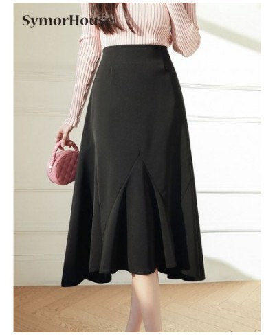 Spring Summer Office Midi Skirts Women High Waist Korean OL Style Vintage Ruffles Black Mermaid Skirts Femael Bottoms $44.26 ...