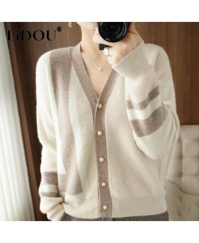 Autumn Winter Loose Casual Buttons Patchwork Simple Sweater Cardigan Ladies Korean Style All-match Knitting Coat Female Outwe...