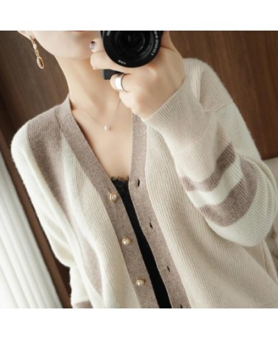 Autumn Winter Loose Casual Buttons Patchwork Simple Sweater Cardigan Ladies Korean Style All-match Knitting Coat Female Outwe...