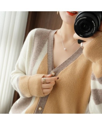 Autumn Winter Loose Casual Buttons Patchwork Simple Sweater Cardigan Ladies Korean Style All-match Knitting Coat Female Outwe...