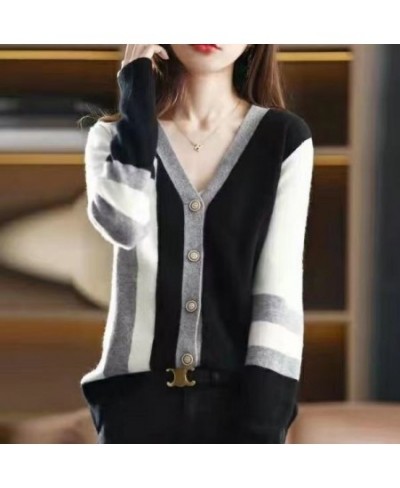 Autumn Winter Loose Casual Buttons Patchwork Simple Sweater Cardigan Ladies Korean Style All-match Knitting Coat Female Outwe...