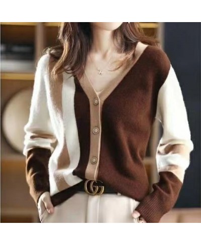 Autumn Winter Loose Casual Buttons Patchwork Simple Sweater Cardigan Ladies Korean Style All-match Knitting Coat Female Outwe...