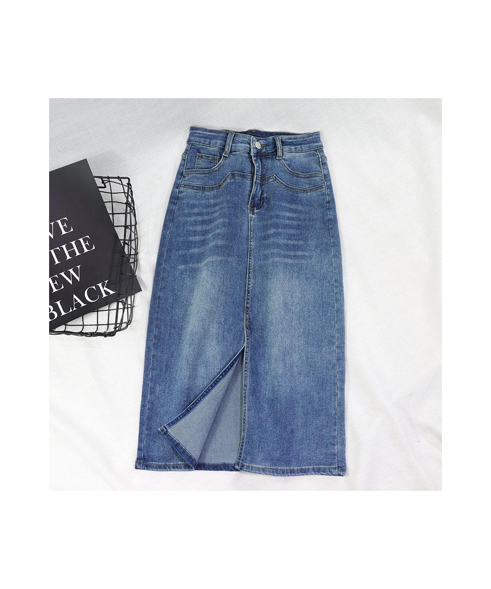 Spring Summer Long Skirts For Women Blue Casual Skirts Female Fashion 2023 High Waist Straight Split Denim Skirt Streetwear $...