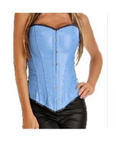 2023 New Style Women Blue Leather Corsets And Bustiers Yellow PU Sexy Overbust Corsets For Women $37.06 - Underwear