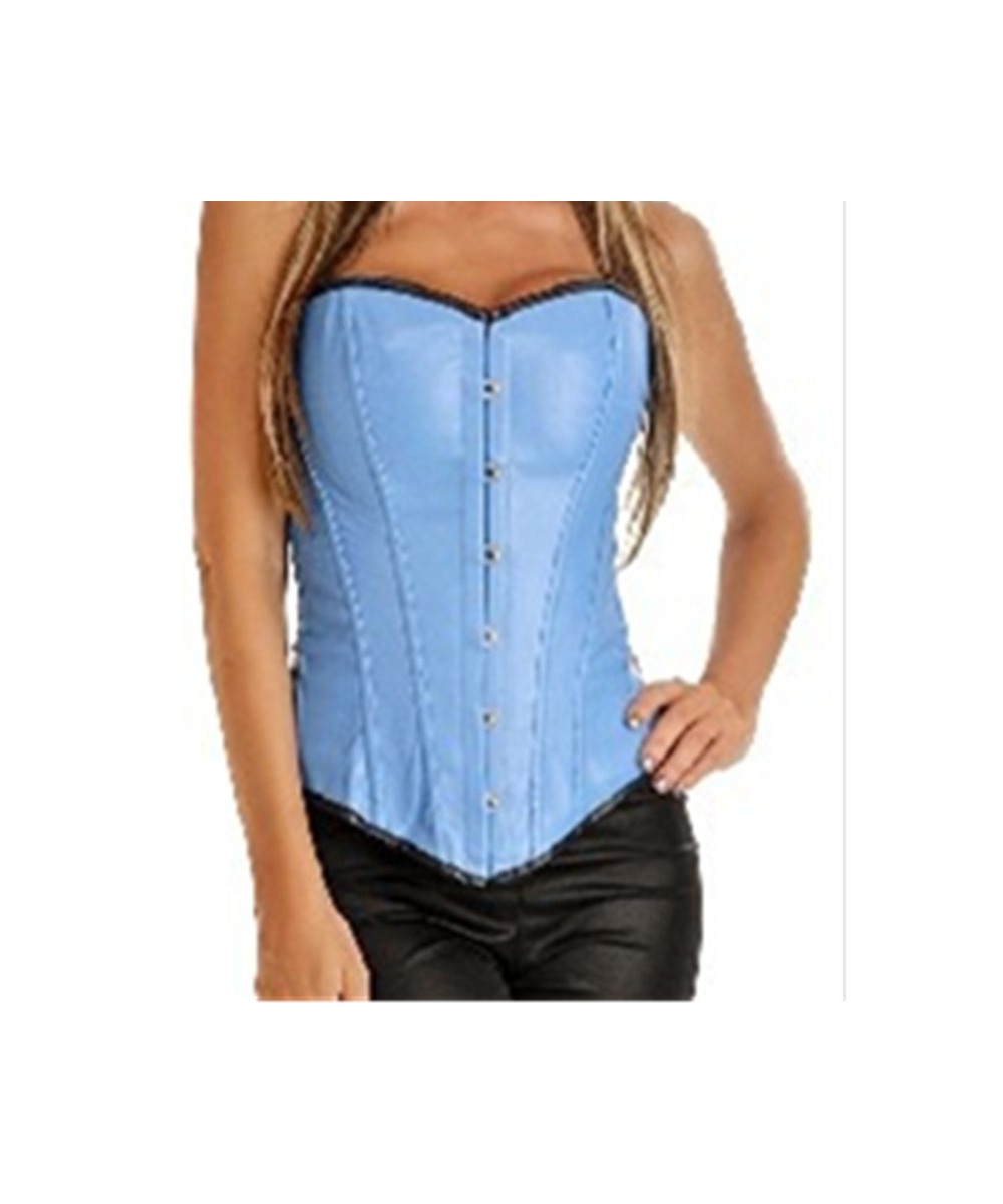 2023 New Style Women Blue Leather Corsets And Bustiers Yellow PU Sexy Overbust Corsets For Women $37.06 - Underwear