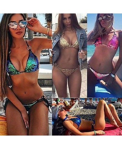 Womens Sequin Triangle Bra Bikini Set Push Up Beach Swimwear Bathing Swimsuit 2022 New Style Bikinis Set $23.58 - Swimsuit