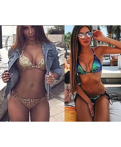 Womens Sequin Triangle Bra Bikini Set Push Up Beach Swimwear Bathing Swimsuit 2022 New Style Bikinis Set $23.58 - Swimsuit