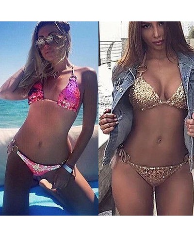 Womens Sequin Triangle Bra Bikini Set Push Up Beach Swimwear Bathing Swimsuit 2022 New Style Bikinis Set $23.58 - Swimsuit