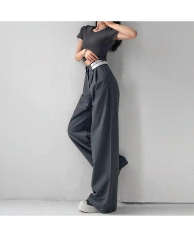 Office Wear Straight Pants Vintage High Waist Suit Pants Wide Leg Trousers Baggy Korean 2022 Autumn $51.29 - Bottoms