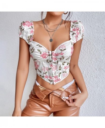 Backless Woman Blouse Fishbon Corset Built In Bra Butterfly Embroidery Mesh Patchwork Lace-up Blouses Female $30.33 - Women Tops