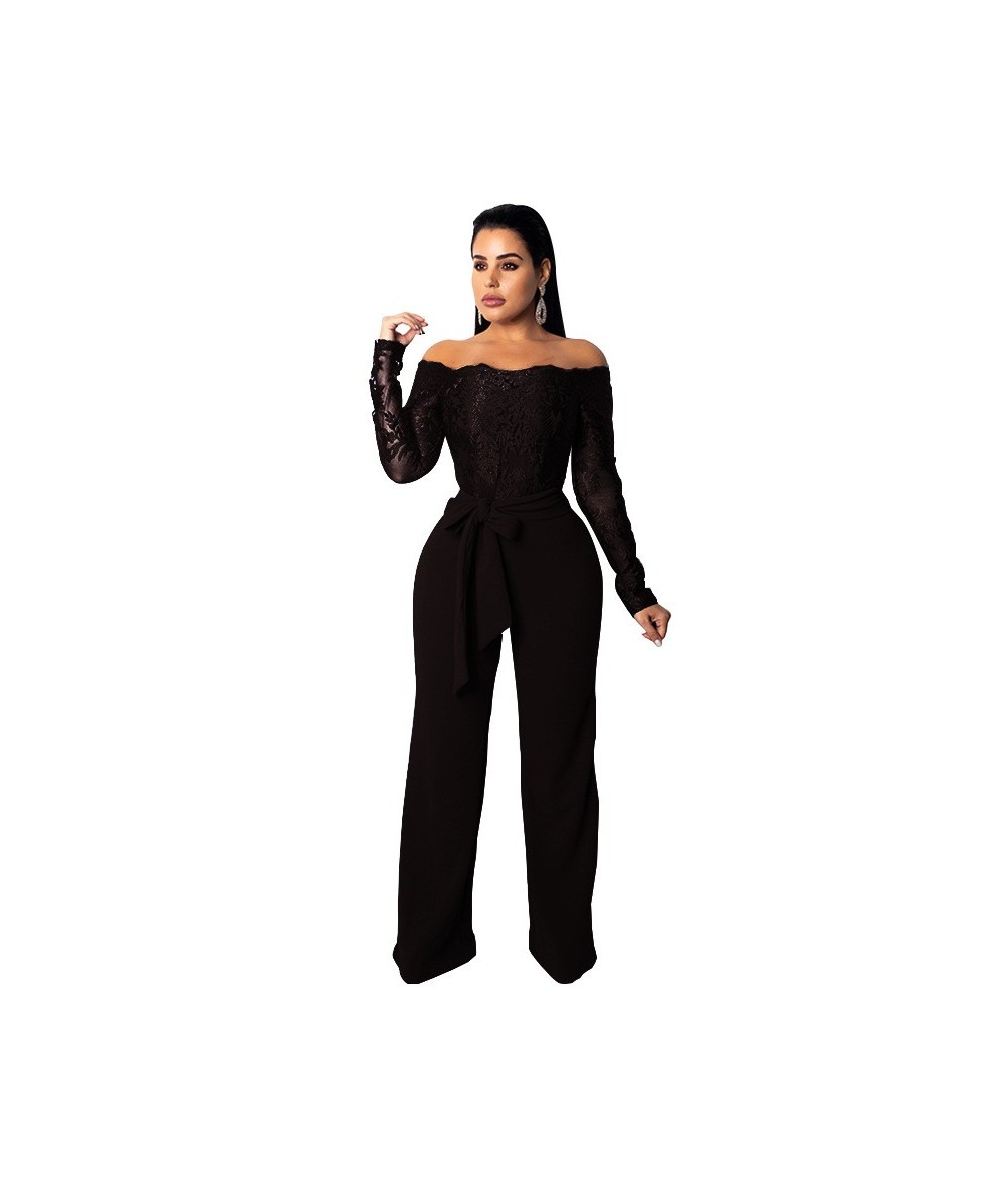 2023 Autumn Women Sexy Off The Shoulder Rompers Jumpsuits Clubwear New Long Sleeve Lace Patchwork Long Pants Jumpsuits $51.16...