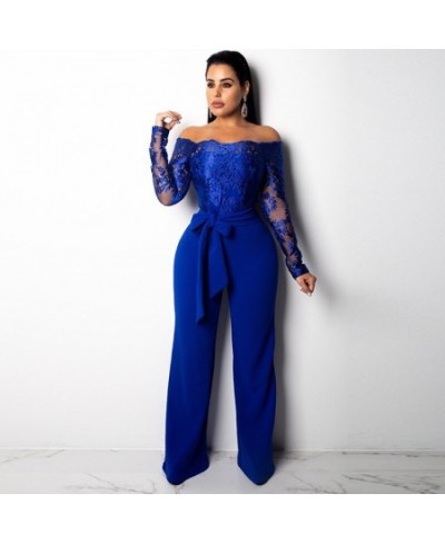 2023 Autumn Women Sexy Off The Shoulder Rompers Jumpsuits Clubwear New Long Sleeve Lace Patchwork Long Pants Jumpsuits $51.16...