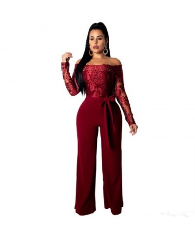 2023 Autumn Women Sexy Off The Shoulder Rompers Jumpsuits Clubwear New Long Sleeve Lace Patchwork Long Pants Jumpsuits $51.16...