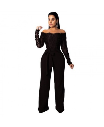 2023 Autumn Women Sexy Off The Shoulder Rompers Jumpsuits Clubwear New Long Sleeve Lace Patchwork Long Pants Jumpsuits $51.16...