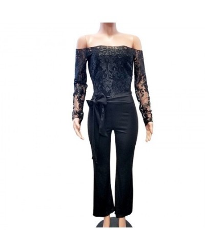 2023 Autumn Women Sexy Off The Shoulder Rompers Jumpsuits Clubwear New Long Sleeve Lace Patchwork Long Pants Jumpsuits $51.16...