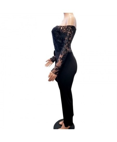 2023 Autumn Women Sexy Off The Shoulder Rompers Jumpsuits Clubwear New Long Sleeve Lace Patchwork Long Pants Jumpsuits $51.16...