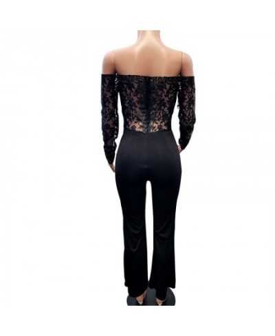 2023 Autumn Women Sexy Off The Shoulder Rompers Jumpsuits Clubwear New Long Sleeve Lace Patchwork Long Pants Jumpsuits $51.16...