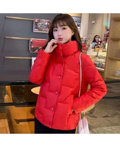 Ladies Fashion Stand Collar Down Padded Jacket New Korean Style Loose Padded Coat Short Ladies Padded Jacket Women Coat $40.0...