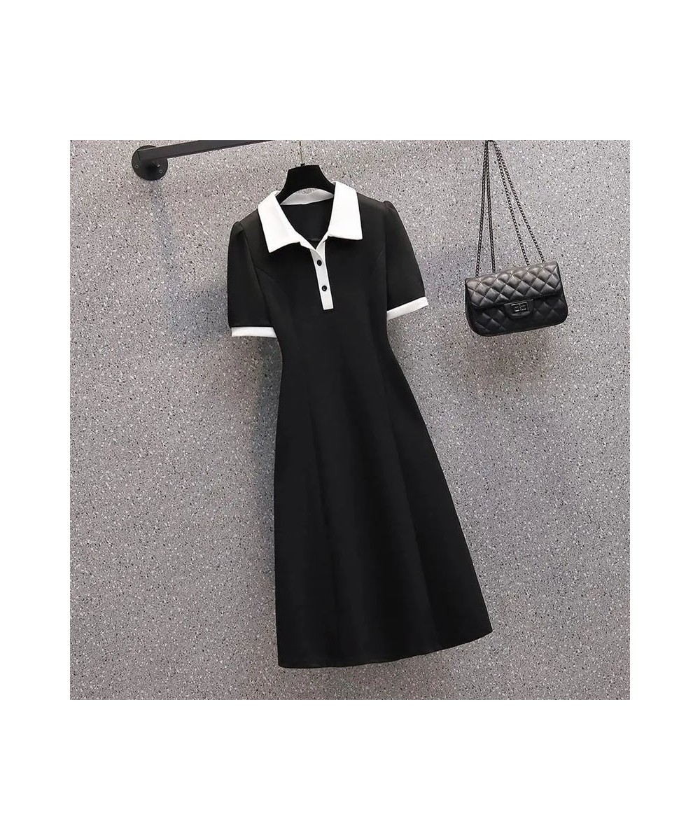 Collar Knee-length Dresses Casual Solid Empire Solid Pullover Summer Short Sleeve Button Comfortable Women's Clothing Turn-do...