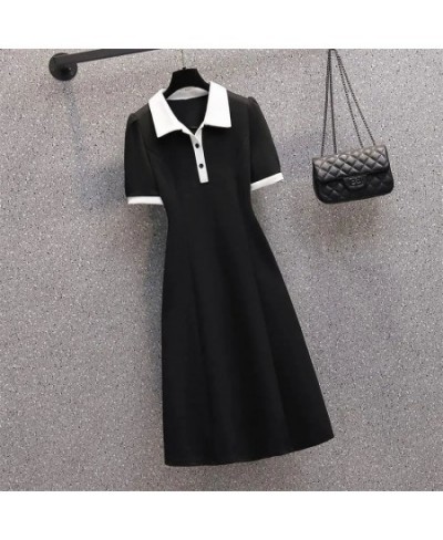 Collar Knee-length Dresses Casual Solid Empire Solid Pullover Summer Short Sleeve Button Comfortable Women's Clothing Turn-do...