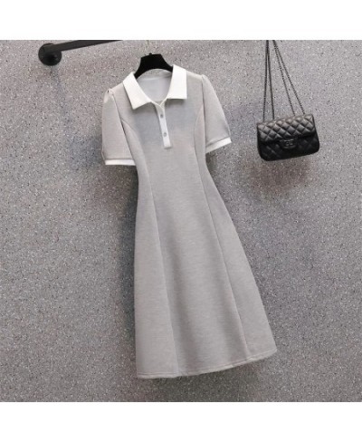 Collar Knee-length Dresses Casual Solid Empire Solid Pullover Summer Short Sleeve Button Comfortable Women's Clothing Turn-do...