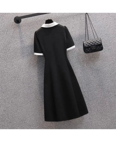 Collar Knee-length Dresses Casual Solid Empire Solid Pullover Summer Short Sleeve Button Comfortable Women's Clothing Turn-do...