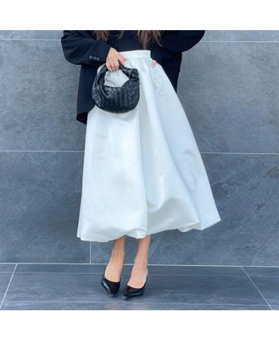 Fashion White Satin Pompon Skirts for Women Elegant High Waist A-line Skirt Casual Loose Skirt Simple Solid Color Female $44....