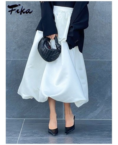 Fashion White Satin Pompon Skirts for Women Elegant High Waist A-line Skirt Casual Loose Skirt Simple Solid Color Female $44....