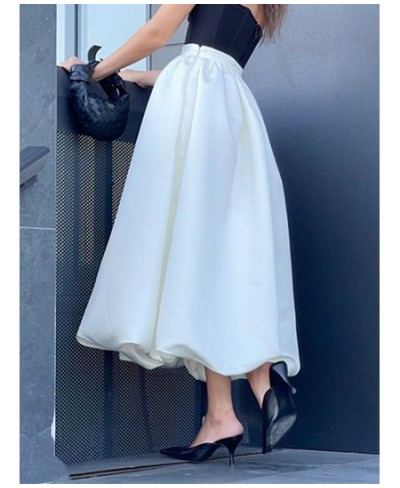 Fashion White Satin Pompon Skirts for Women Elegant High Waist A-line Skirt Casual Loose Skirt Simple Solid Color Female $44....