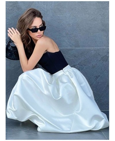 Fashion White Satin Pompon Skirts for Women Elegant High Waist A-line Skirt Casual Loose Skirt Simple Solid Color Female $44....