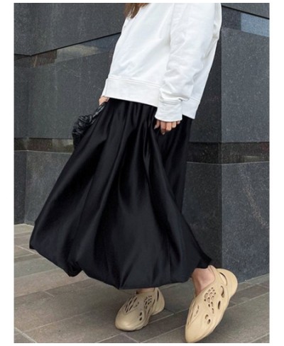 Fashion White Satin Pompon Skirts for Women Elegant High Waist A-line Skirt Casual Loose Skirt Simple Solid Color Female $44....