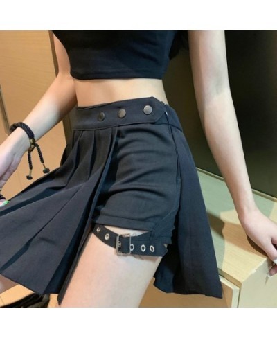 Sexy Gothic Women Skirt High Waist Pleated Punk Black Summer Skirts Girl's skirt with shorts $30.44 - Skirts