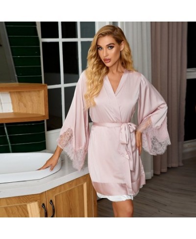 New Silk Kimono Robe Bathrobe Women Silk Bridesmaid Robes Sexy Pink Color Robes Satin Robe Ladies Dressing Gowns $33.44 - Sle...