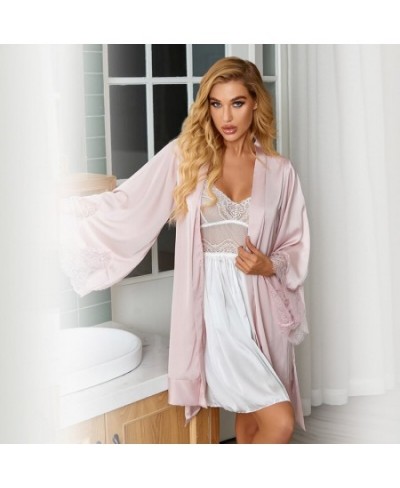 New Silk Kimono Robe Bathrobe Women Silk Bridesmaid Robes Sexy Pink Color Robes Satin Robe Ladies Dressing Gowns $33.44 - Sle...