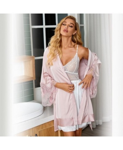 New Silk Kimono Robe Bathrobe Women Silk Bridesmaid Robes Sexy Pink Color Robes Satin Robe Ladies Dressing Gowns $33.44 - Sle...